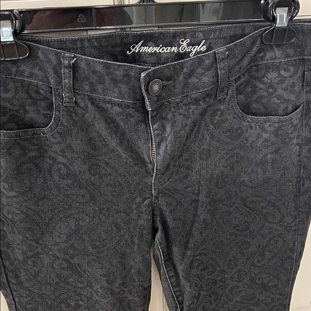 American Eagle Outfitters Women's Black Patterned Jeans Jegging Sz 14Long